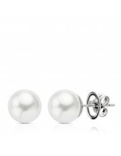 18K PENDIENTES ORO BLANCO PERLA AUSTRALIANA 9.5-10 MM CIERRE PRESION