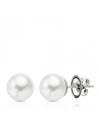 18K PENDIENTES ORO BLANCO PERLA AUSTRALIANA 9.5-10 MM CIERRE PRESION