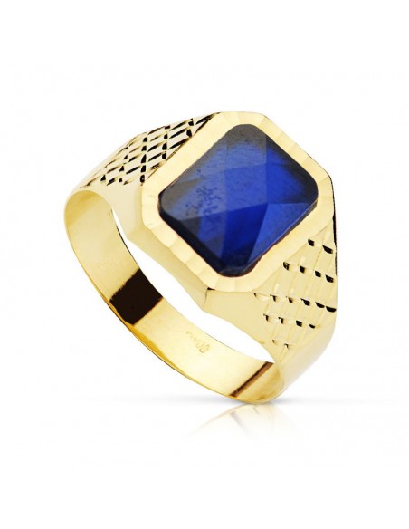 18K SELLO ORO AMARILLO CADETE  PIEDRA 9X7MM. ZAFIRO SPINEL TALLA