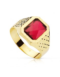 18K SELLO ORO AMARILLO CADETE  PIEDRA 9X7MM. RUBI SPINEL TALLADO