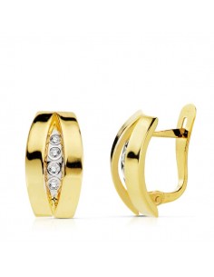 18K PENDIENTES BANDAS ORO BICOLOR 14X7 MM CIERRE CATALAN