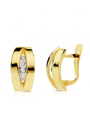 18K PENDIENTES BANDAS ORO BICOLOR 14X7 MM CIERRE CATALAN