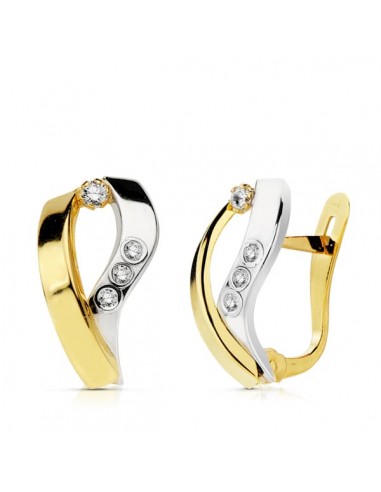 18K PENDIENTES BANDAS ORO BICOLOR 15X8 MM CIERRE CATALAN