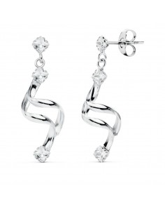 18K PENDIENTES LARGOS ORO BLANCO CIRCONITA CIERRE PRESION