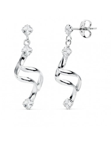 18K PENDIENTES LARGOS ORO BLANCO CIRCONITA CIERRE PRESION