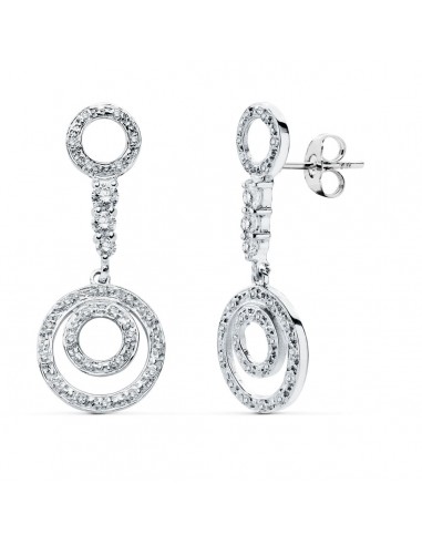 18K PENDIENTES LARGOS ORO BLANCO CIRCONITA CIERRE PRESION