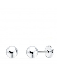 18K PENDIENTES ORO BLANCO BOLA LISA 5 MM. CIERRE TUERCA.
