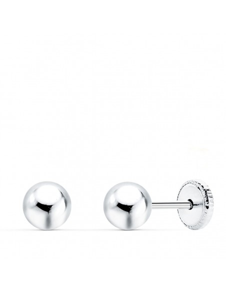18K PENDIENTES ORO BLANCO BOLA LISA 5 MM. CIERRE TUERCA.