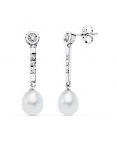 18K PENDIENTES PERLA ORO BLANCO CIRCONITA PRESION