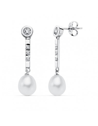 18K PENDIENTES PERLA ORO BLANCO CIRCONITA PRESION