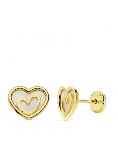18K PENDIENTES ORO AMARILLO CORAZON NACAR 9X7 MM CIERRE TUERCA