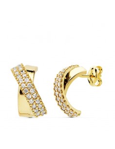 18K PENDIENTES BANDAS CIRCONITA ORO AMARILLO 13X6 MM CIERRE PRESION