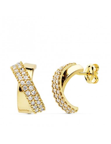 18K PENDIENTES BANDAS CIRCONITA ORO AMARILLO 13X6 MM CIERRE PRESION