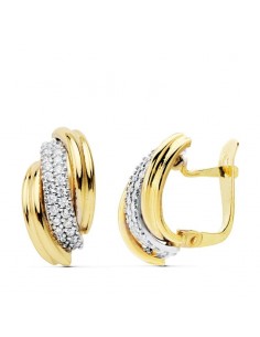 18K PENDIENTES ORO BICOLOR BANDAS 16X9 MM CIERRE CATALAN