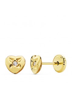 18K PENDIENTES ORO AMARILLO CORAZON 5X4.5 MM CIERRE TUERCA