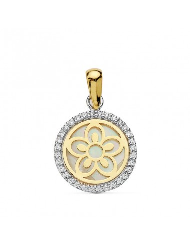 18K COLGANTE AMULETO BICOLOR FLOR NACAR 12 MM