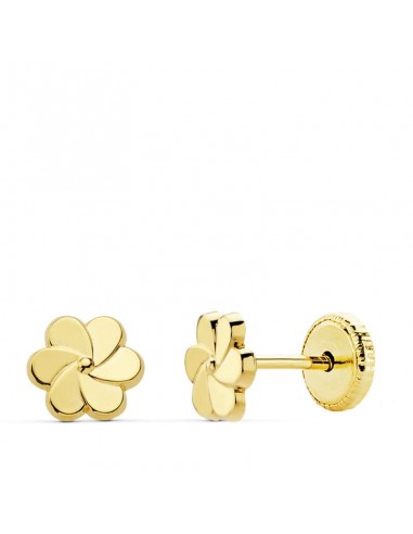 18K PENDIENTES ORO AMARILLO FLOR PETALOS 6X6 MM CIERRE TUERCA