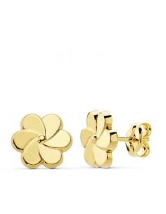 18K PENDIENTES ORO AMARILLO FLOR PETALOS 8X8 MM CIERRE PRESION