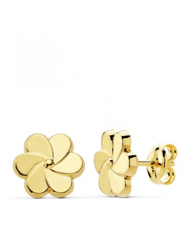 18K PENDIENTES ORO AMARILLO FLOR PETALOS 8X8 MM CIERRE PRESION