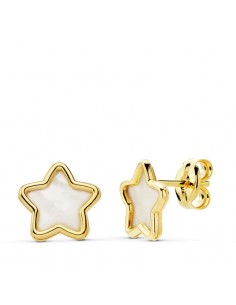 18K PENDIENTES ORO AMARILLO ESTRELLA NACAR 8X8 MM CIERRE PRESION