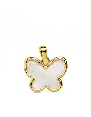 18K COLGANTE AMULETO ORO AMARILLO MARIPOSA NACAR 14X11 MM