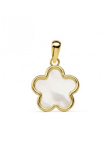 18K COLGANTE AMULETO ORO AMARILLO FLOR NACAR 12X12 MM