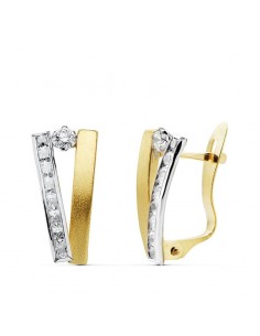 18K PENDIENTES ORO BICOLOR BANDAS 13X6 MM CIERRE CATALAN