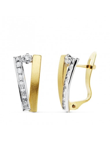 18K PENDIENTES ORO BICOLOR BANDAS 13X6 MM CIERRE CATALAN