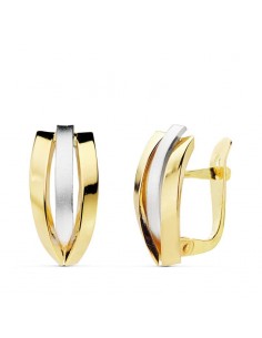 18K PENDIENTES ORO BICOLOR BANDAS 16X7 MM CIERRE  CATALAN