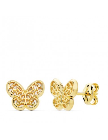 18K PENDIENTES ORO AMARILLO MARIPOSA NACAR 9X8 MM CIERRE PRESION