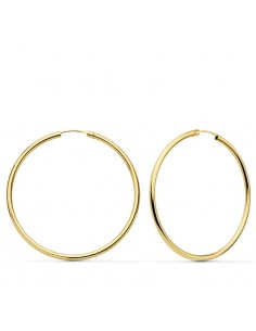 18K PENDIENTES AROS REDONDOS LISOS LIGEROS ORO AMARILLO 43X2 MM