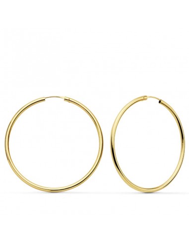 18K PENDIENTES AROS REDONDOS LISOS LIGEROS ORO AMARILLO 43X2 MM