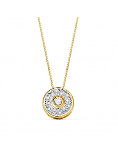 18K COLGANTE ORO BICOLOR REDONDO CON CIRCONITA 8 MM CADENA 42CM