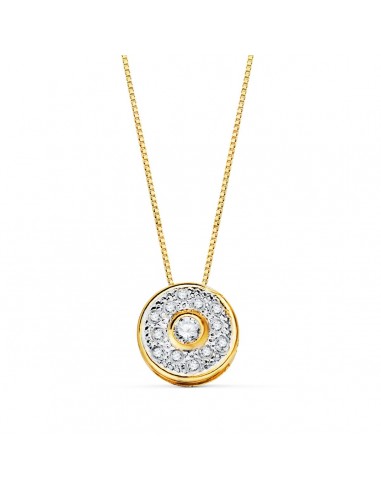 18K COLGANTE ORO BICOLOR REDONDO CON CIRCONITA 8 MM CADENA 42CM