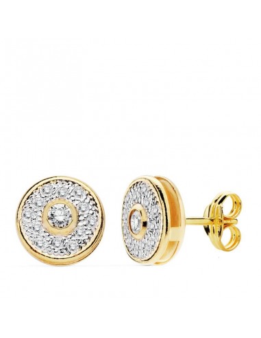 18K PENDIENTES ORO BICOLOR REDONDOS 8 MM CIERRE PRESION