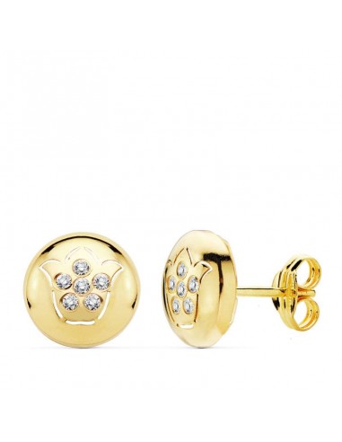 18K PENDIENTES ORO AMARILLO FLOR CALADA CIRCONITA 8.5 MM CIERRE PRESION