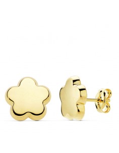 18K PENDIENTES ORO AMARILLO FLOR LISA 10X10 MM CIERRE PRESION
