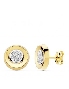 18K PENDIENTES CIRCONITA REDONDOS ORO AMARILLO 10 MM CIERRE PRESION