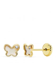 18K PENDIENTES ORO AMARILLO MARIPOSA NACAR 5X4 MM CIERRE TUERCA