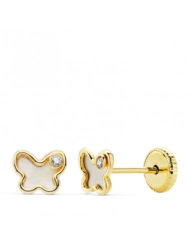 18K PENDIENTES ORO AMARILLO MARIPOSA NACAR 5X4 MM CIERRE TUERCA