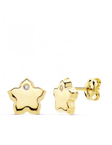 18K PENDIENTES FLOR ORO AMARILLO CIRCONITA 7X7 MM CIERRE PRESION