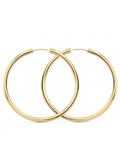 18K PENDIENTES AROS REDONDOS LISOS LIGEROS ORO AMARILLO 35X2 MM