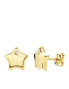 18K PENDIENTES ORO AMARILLO ESTRELLA CIRCONITA 9X9 MM CIERRE PRESION