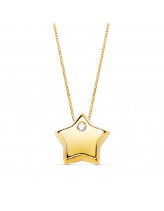 18K COLGANTE ESTRELLA CIRCONITA CADENA ORO AMARILLO 42CM