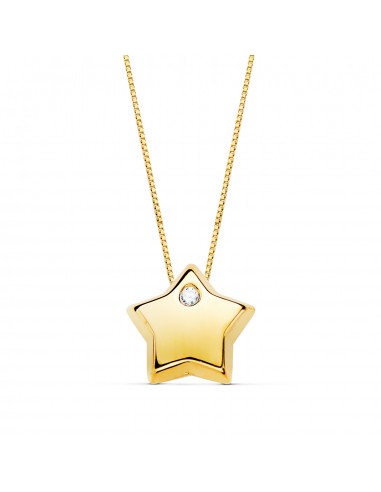 18K COLGANTE ESTRELLA CIRCONITA CADENA ORO AMARILLO 42CM