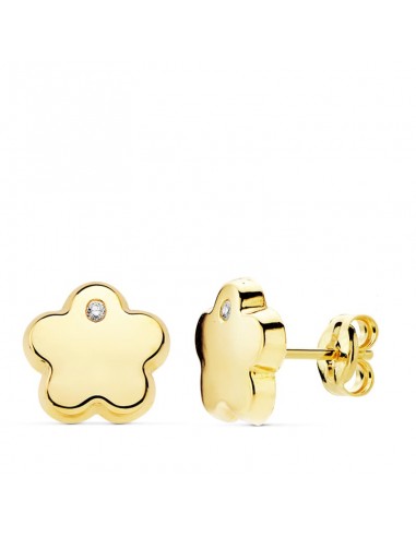 18K PENDIENTES FLOR CIRCONITA ORO AMARILLO 9 MM CIERRE PRESION