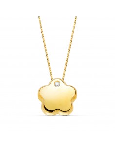 18K COLGANTE FLOR CIRCONITA ORO AMARILLO CADENA 42CM