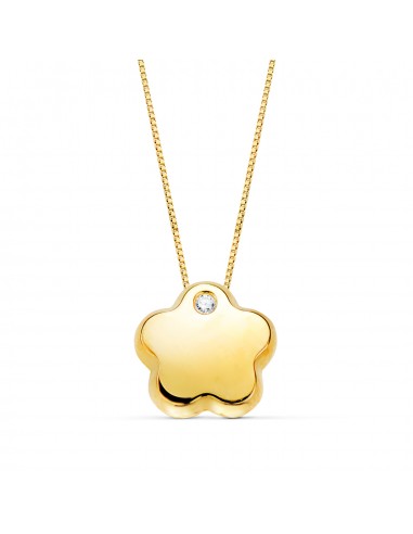 18K COLGANTE FLOR CIRCONITA ORO AMARILLO CADENA 42CM