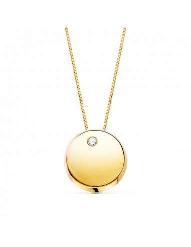 18K COLGANTE REDONDO CIRCONITA ORO AMARILLO CADENA 42CM