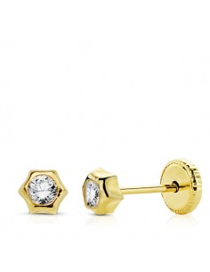 18K PENDIENTES ORO AMARILLO SOL CIRCONITA 4 MM CIERRE TUERCA